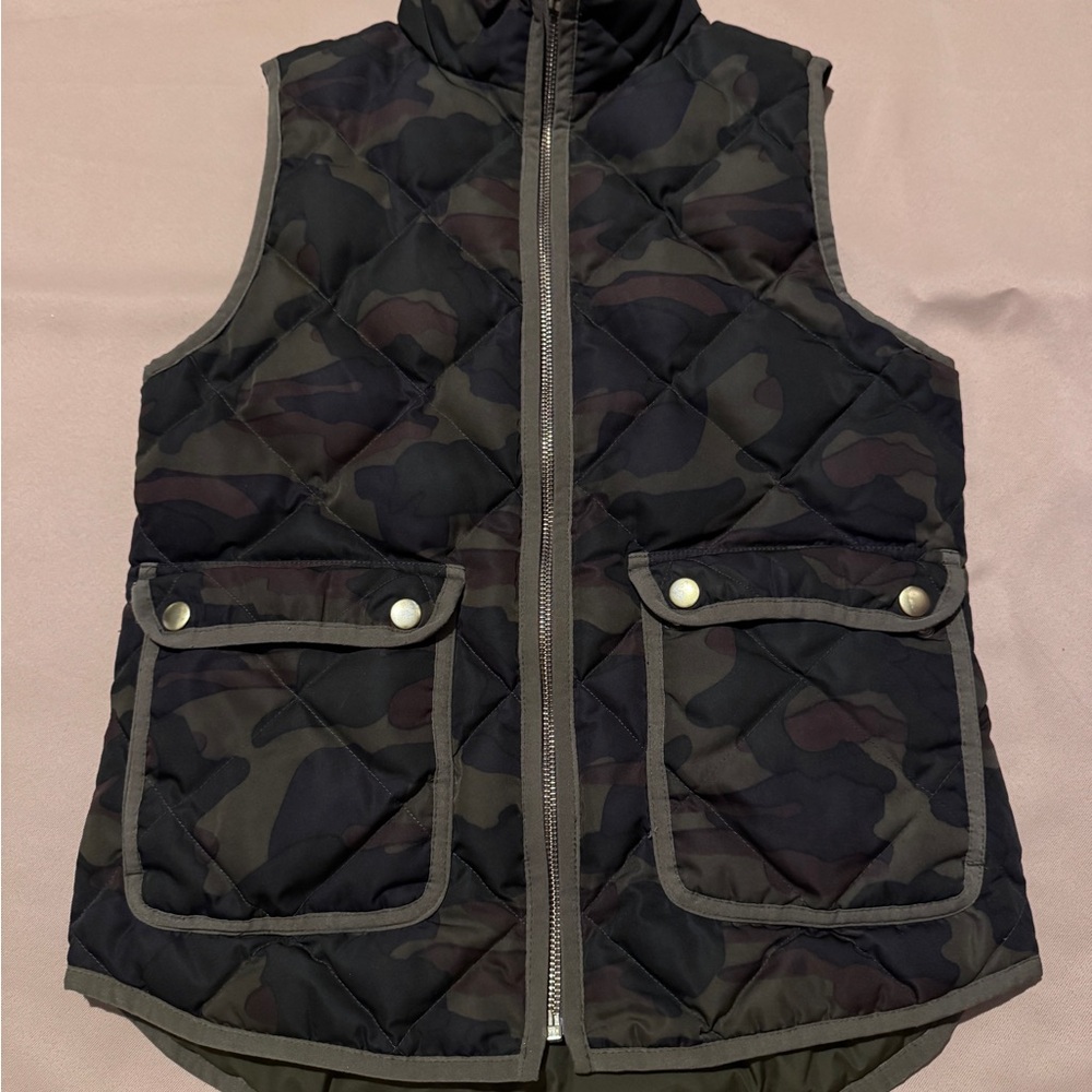 J. Crew Dark Camouflage Quilted Vest